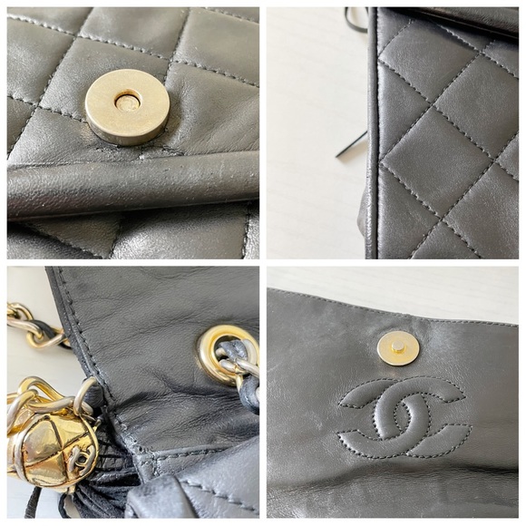 ❤️SOLD❤️Chanel black quilted lambskin leather double flap vintage shoulder bag - Picture 6 of 10